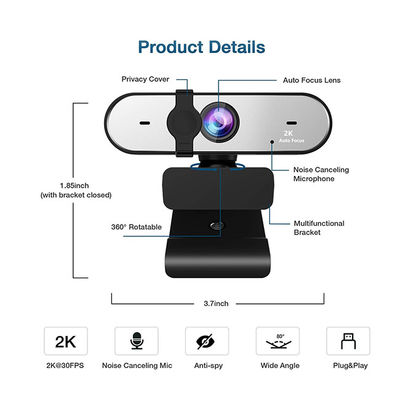 Webcam PC Webcam 1080P 60FPS USB der automatischen Scharfeinstellung 2K volles HD mit Doppelmikrofon